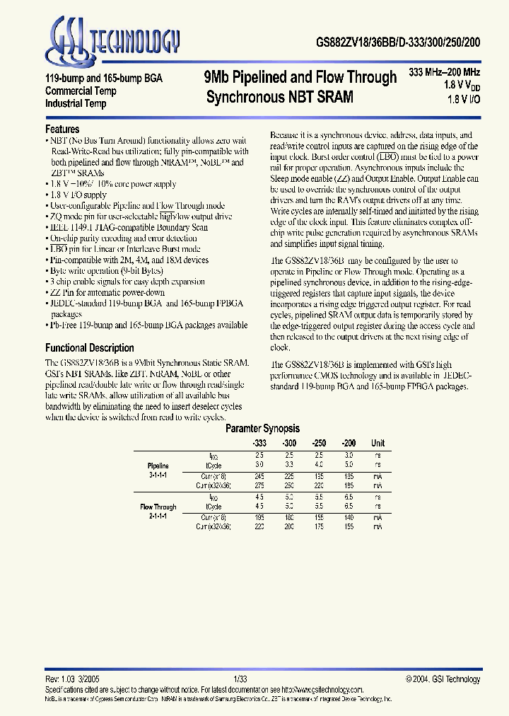 GS882ZV18BB-200_3312455.PDF Datasheet