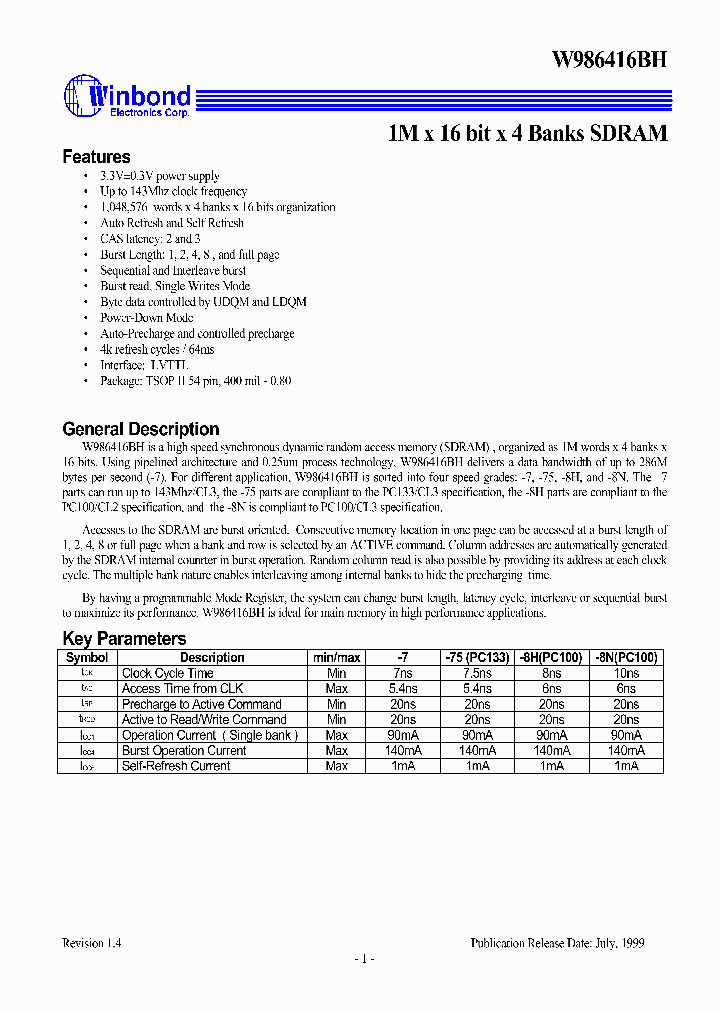 W986416BH_3321645.PDF Datasheet