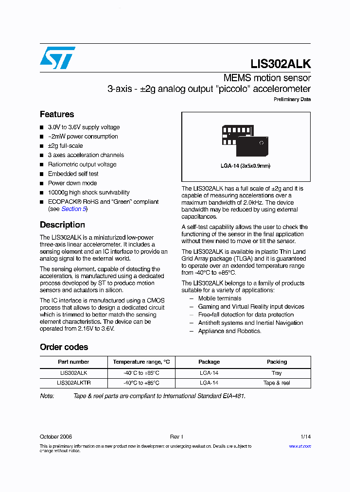 LIS302ALK_3440510.PDF Datasheet