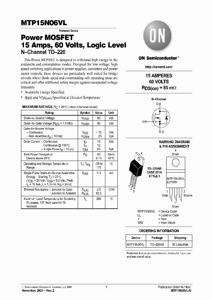 MTP15N06VL-D_3640625.PDF Datasheet