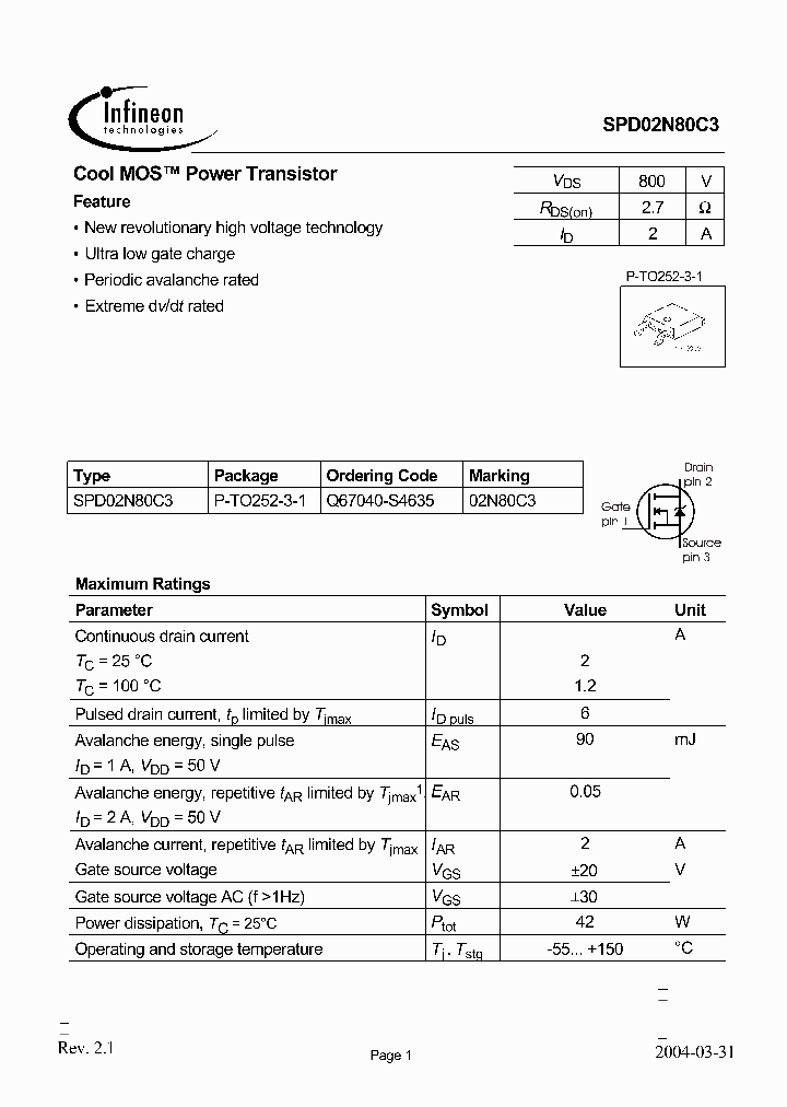 SPD02N80C3_3658736.PDF Datasheet