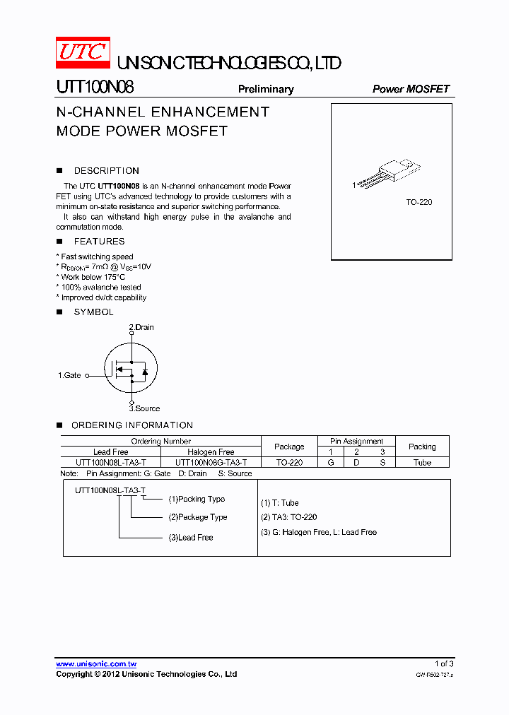 UTT100N08G-TA3-T_3747469.PDF Datasheet