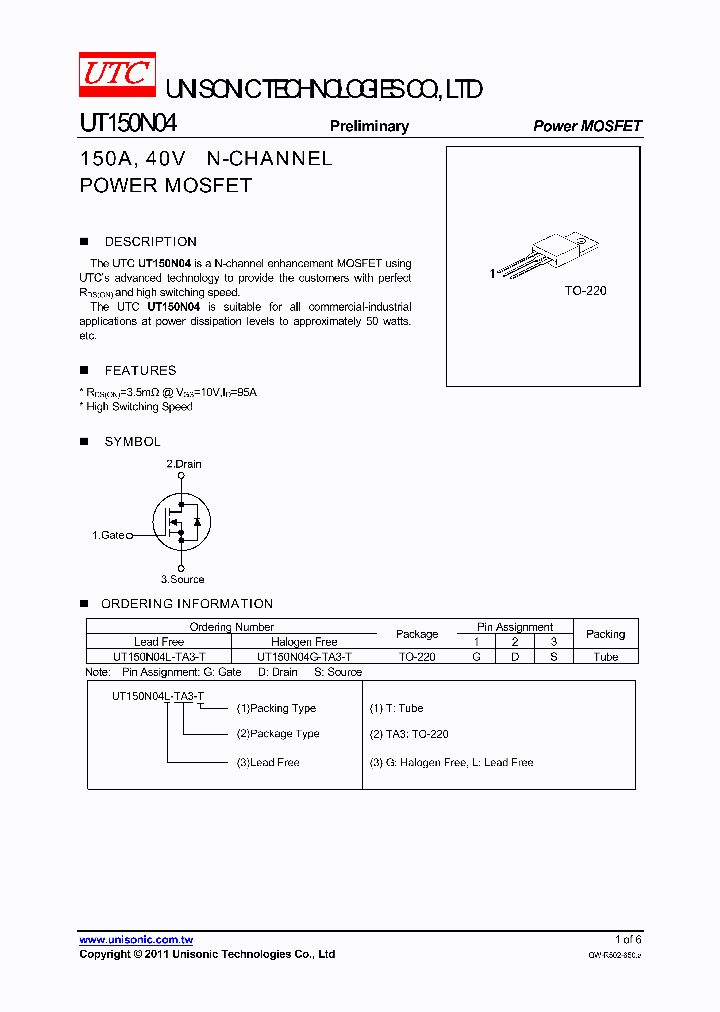 UT150N04G-TA3-T_3797422.PDF Datasheet