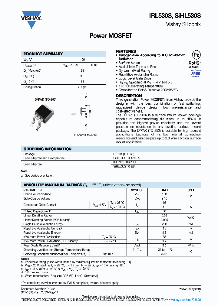 SIHL530STRR-GE3_4098216.PDF Datasheet