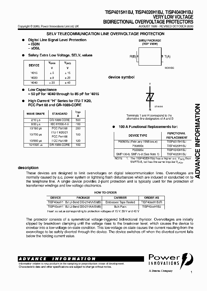 TISP4040H1BJR_3853532.PDF Datasheet