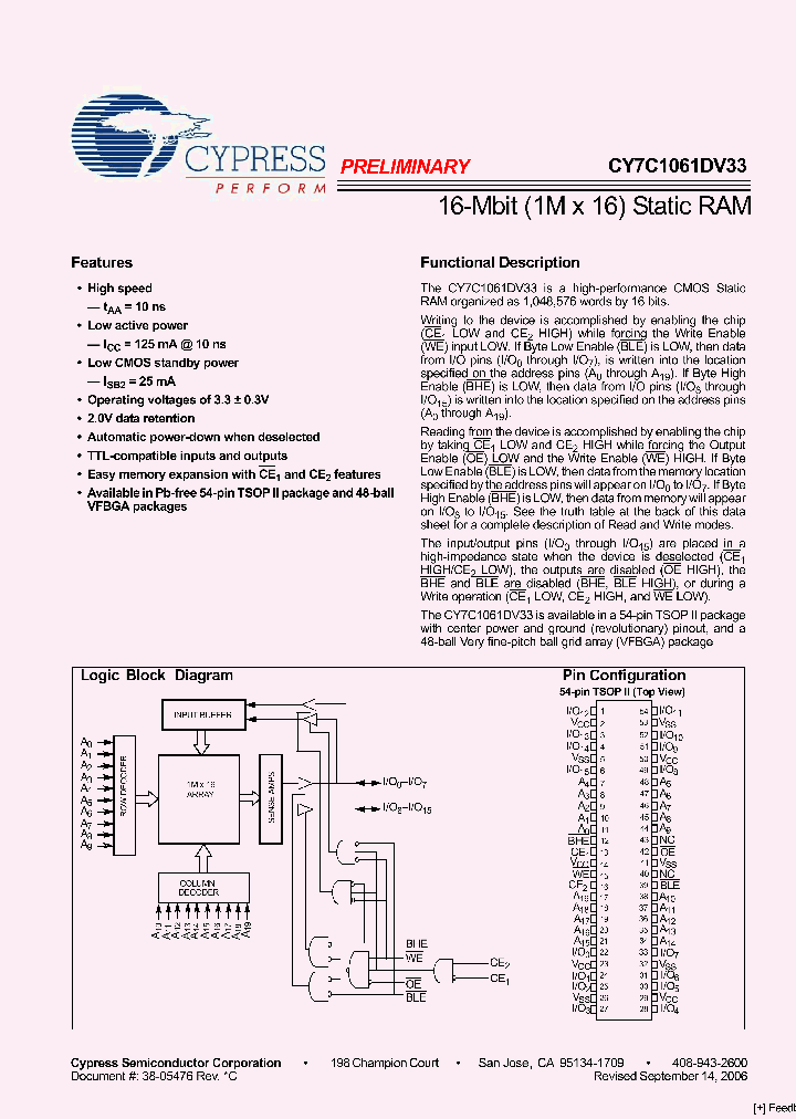 CY7C1061DV33-10ZXI_3995636.PDF Datasheet