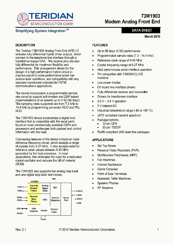 73M1903-IVTRF_4046287.PDF Datasheet