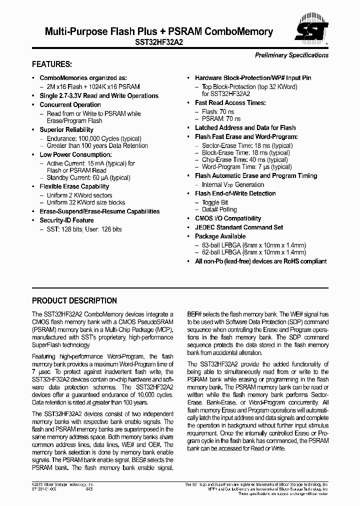 SST32HF32A2-70-4C-LSE_4158158.PDF Datasheet