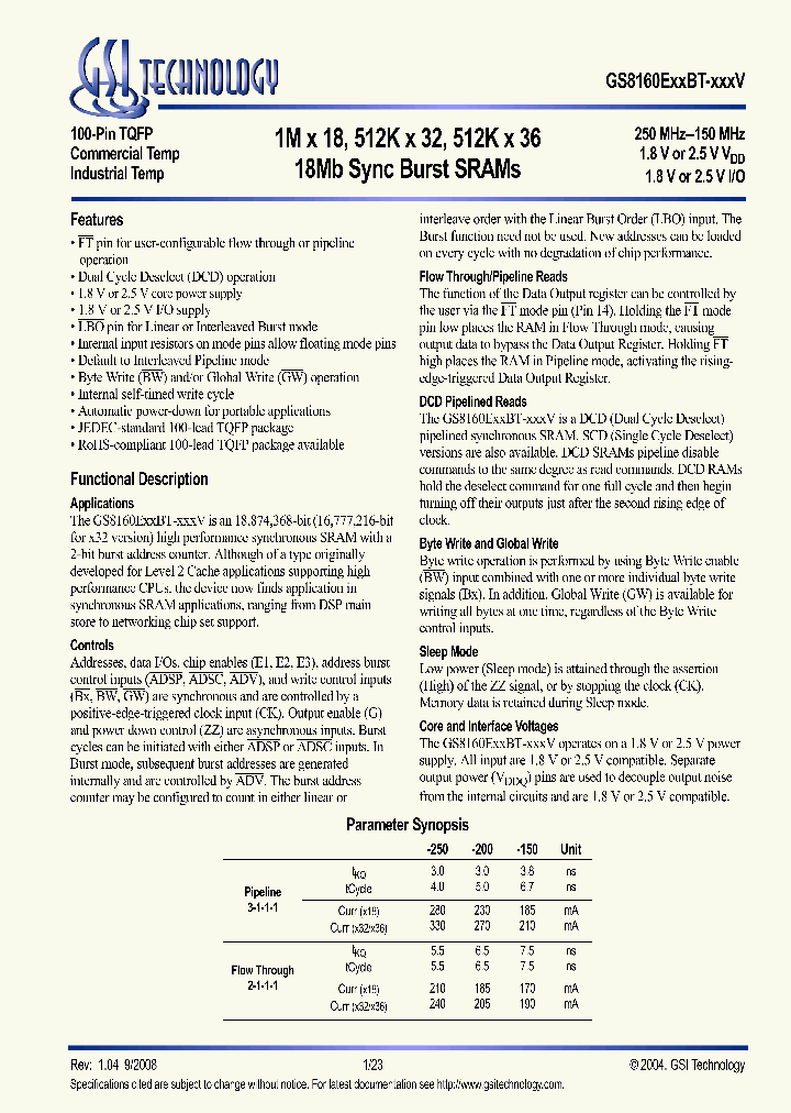 GS8160E32BGT-200IV_4199789.PDF Datasheet