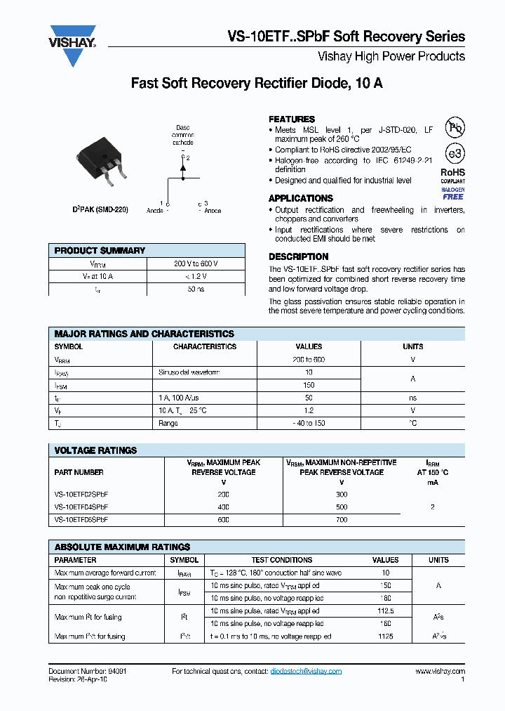 10ETF02STRLPBF_4283607.PDF Datasheet