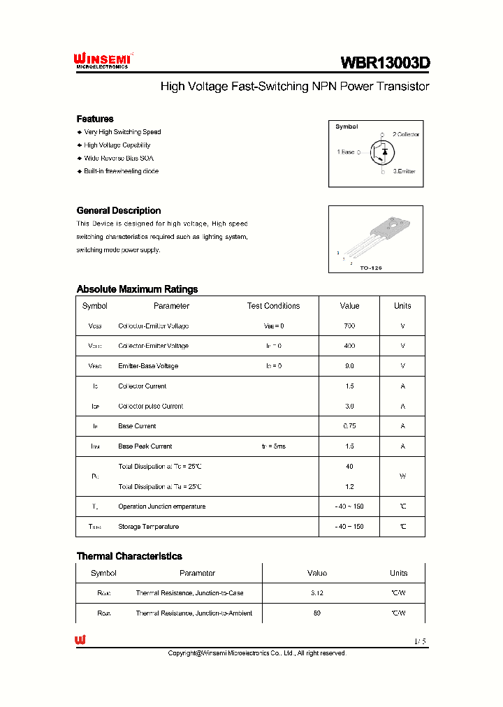 WBR13003D_4395628.PDF Datasheet