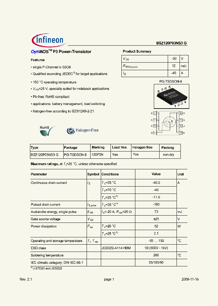 BSZ120P03NS3G_4476402.PDF Datasheet