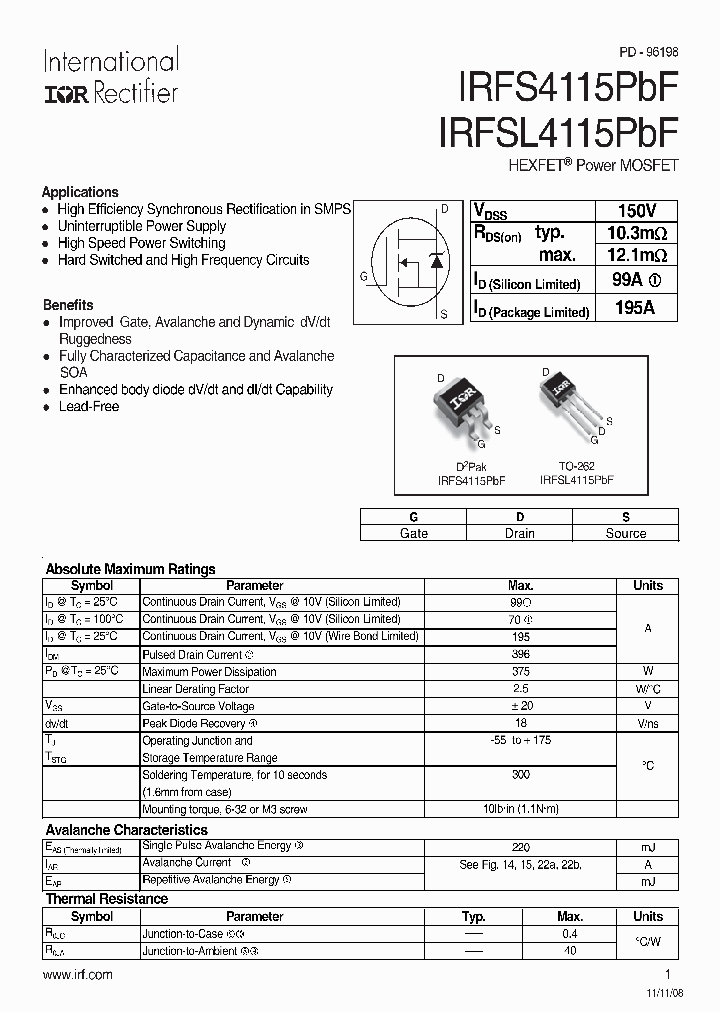 IRFSL4115PBF_4477720.PDF Datasheet