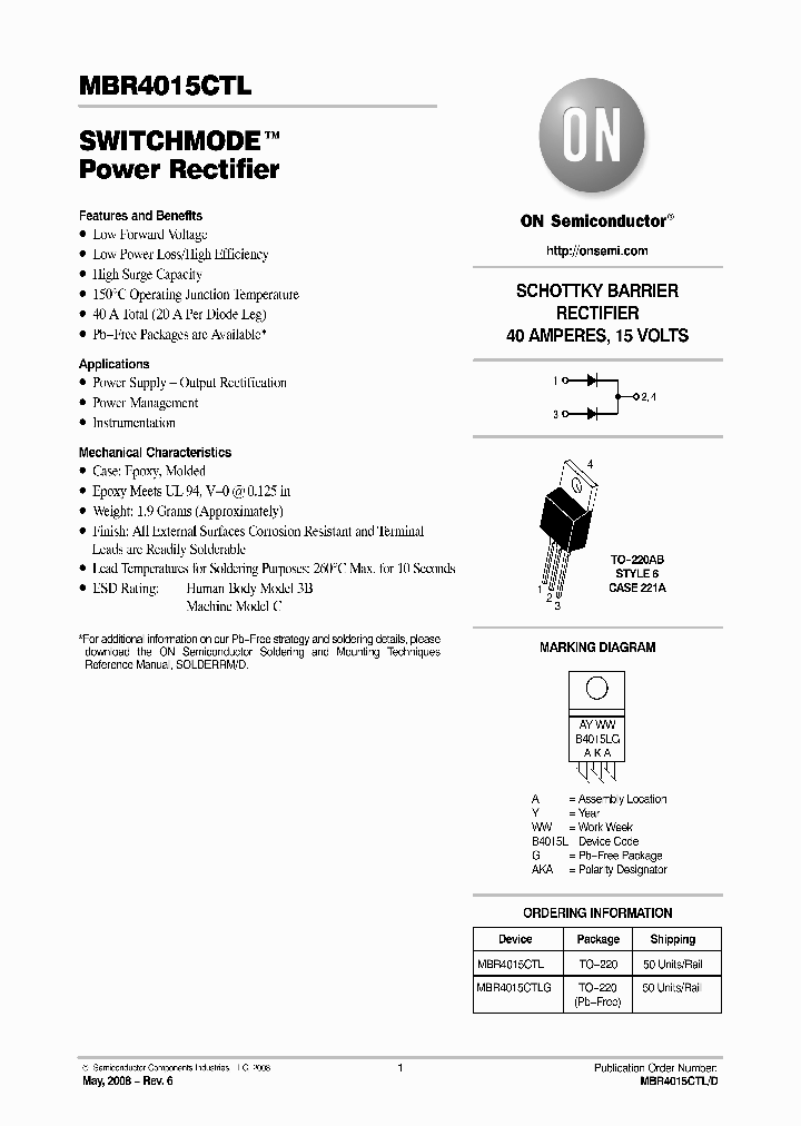 MBR4015CTLG_4588183.PDF Datasheet