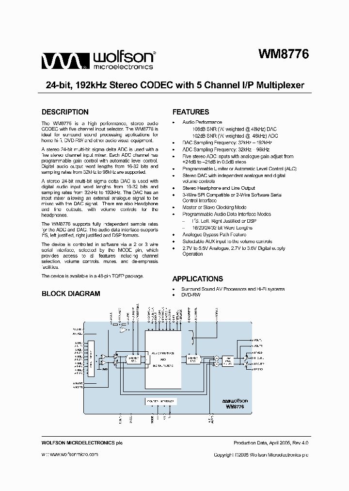 WM8776SEFTV_4588682.PDF Datasheet