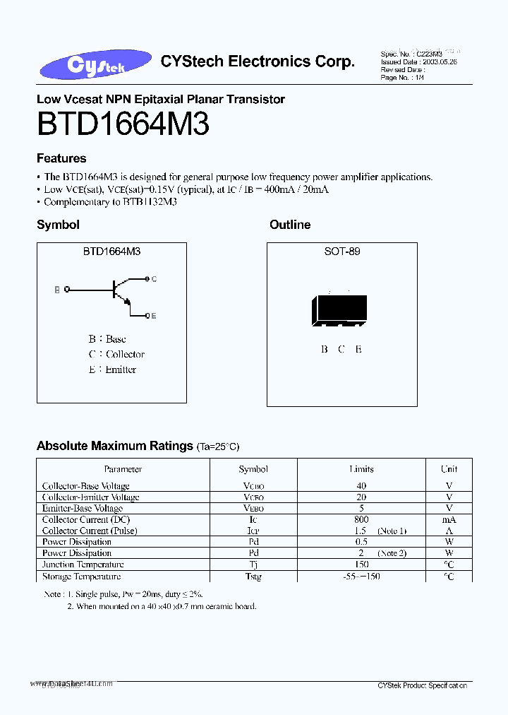 BTD1664M3_4611173.PDF Datasheet