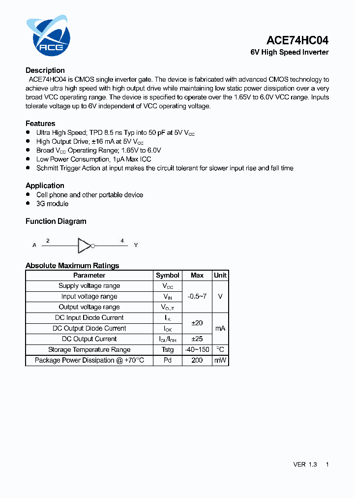 ACE74HC04_4709616.PDF Datasheet