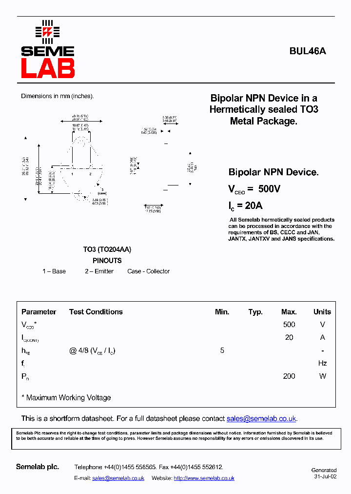 BUL46A_4775587.PDF Datasheet