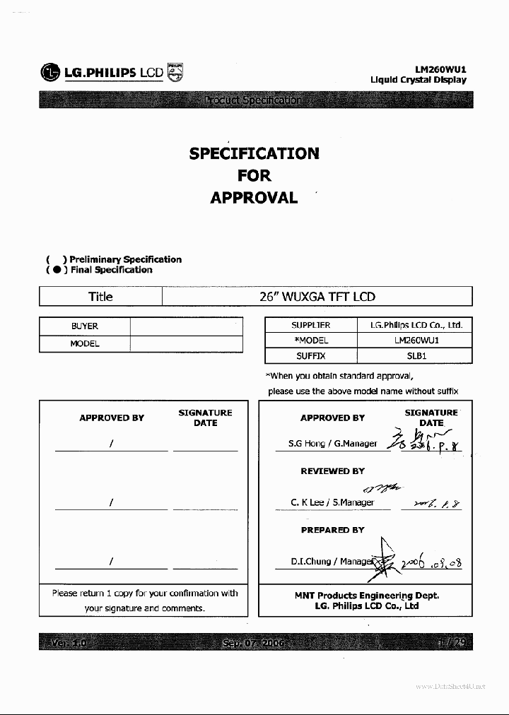 LM260WU1_4783636.PDF Datasheet