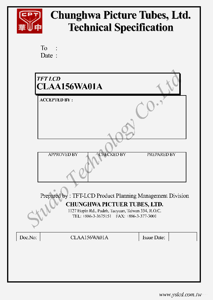 CLAA156WA01A_4836999.PDF Datasheet