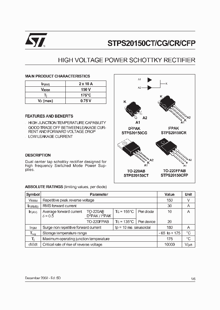 STPS20150CFP_4850669.PDF Datasheet