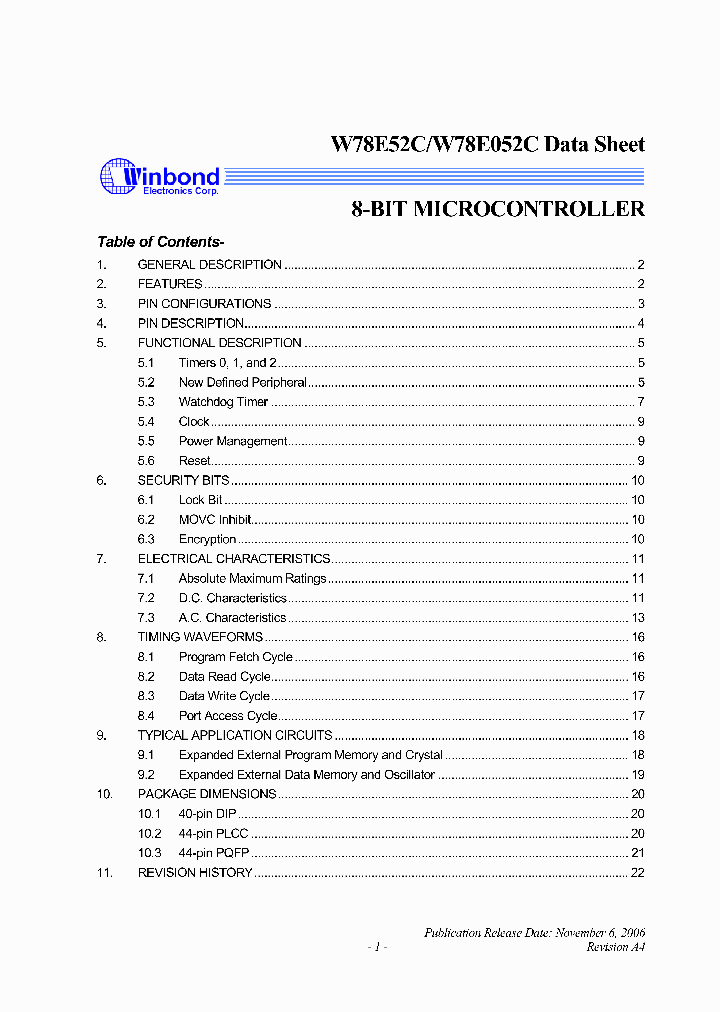 W78E052C40PL_5090172.PDF Datasheet