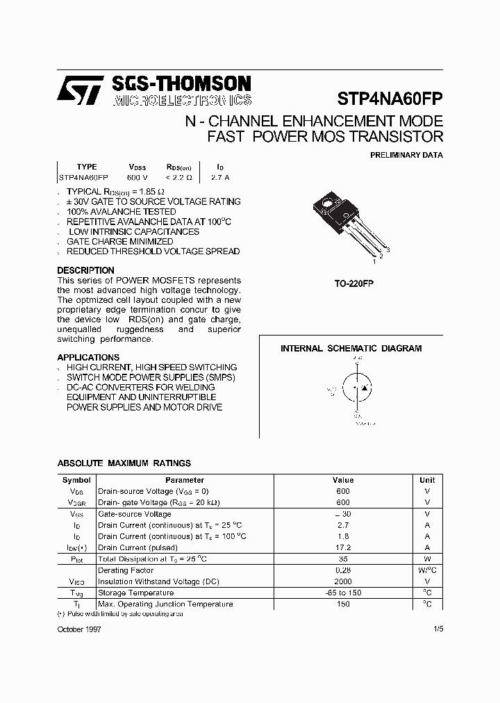 STP4NA60FP_5180445.PDF Datasheet