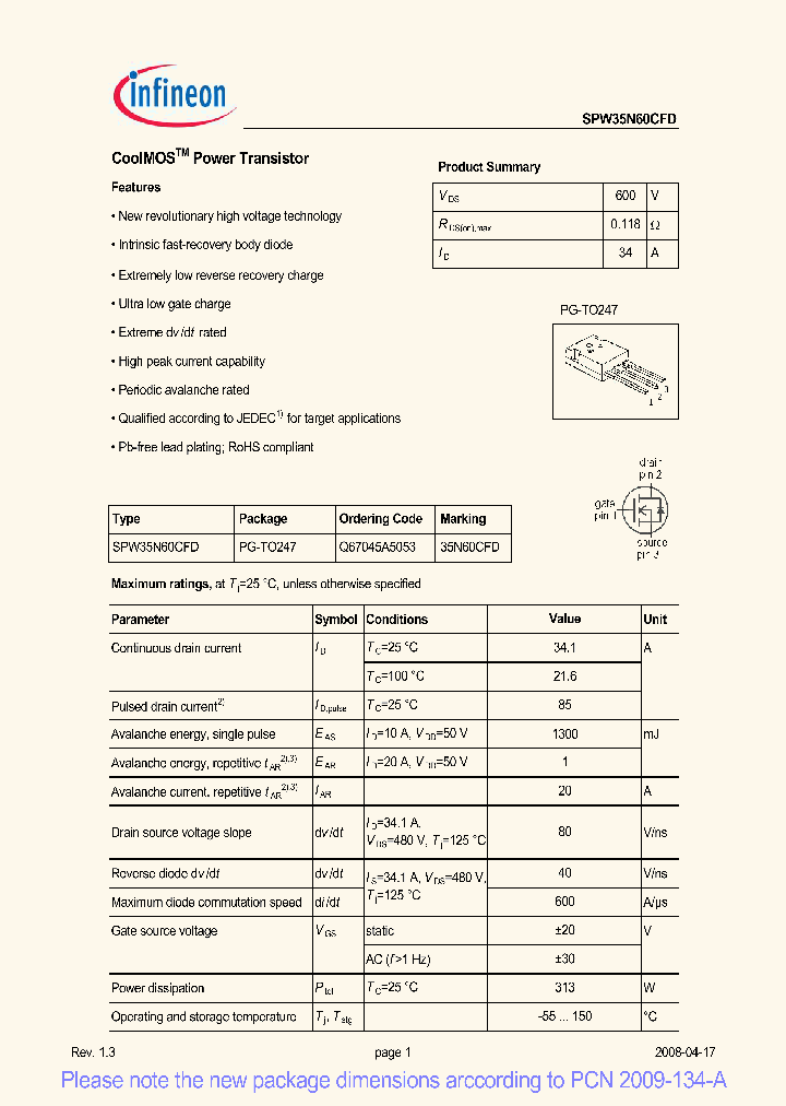 SPW35N60CFD_5182023.PDF Datasheet