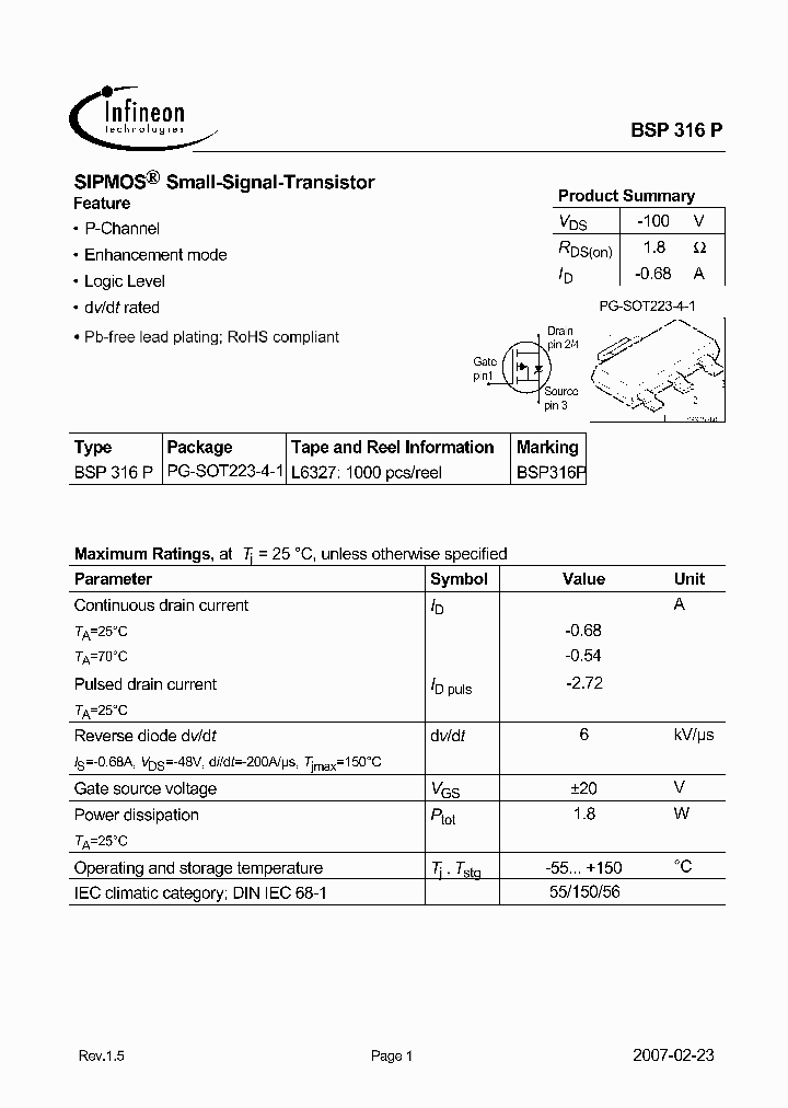 BSP316P07_5358396.PDF Datasheet