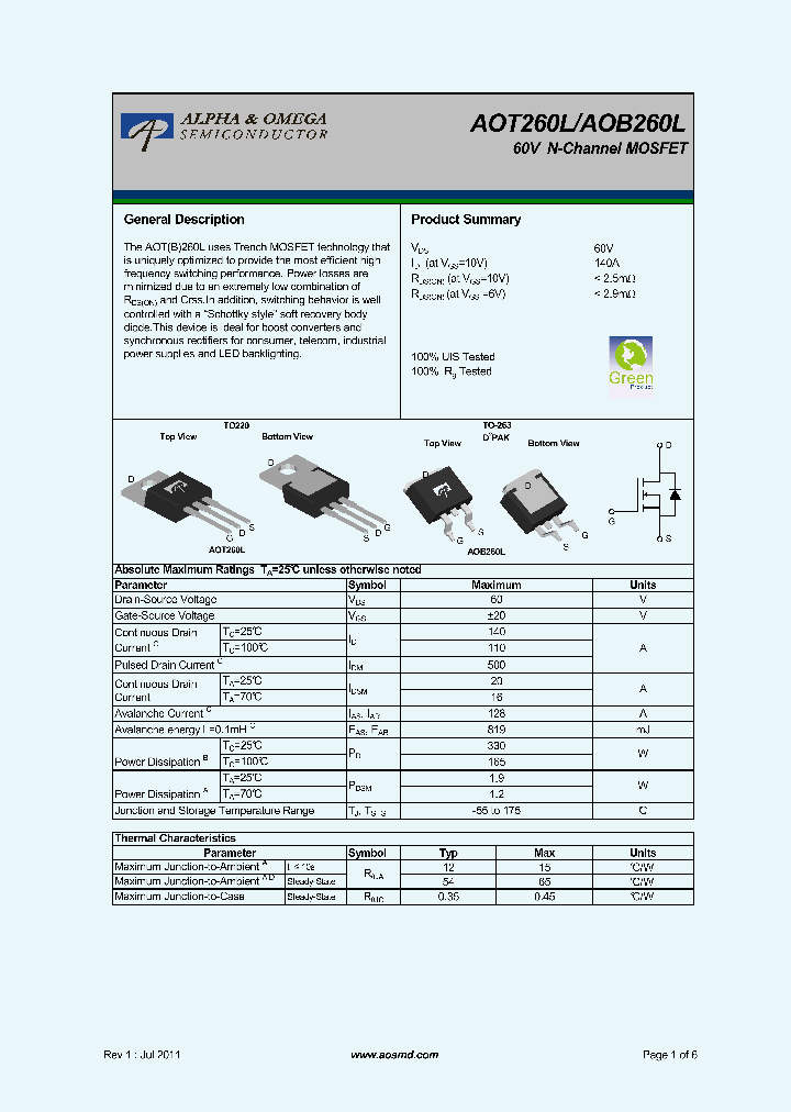AOB260L_5366199.PDF Datasheet