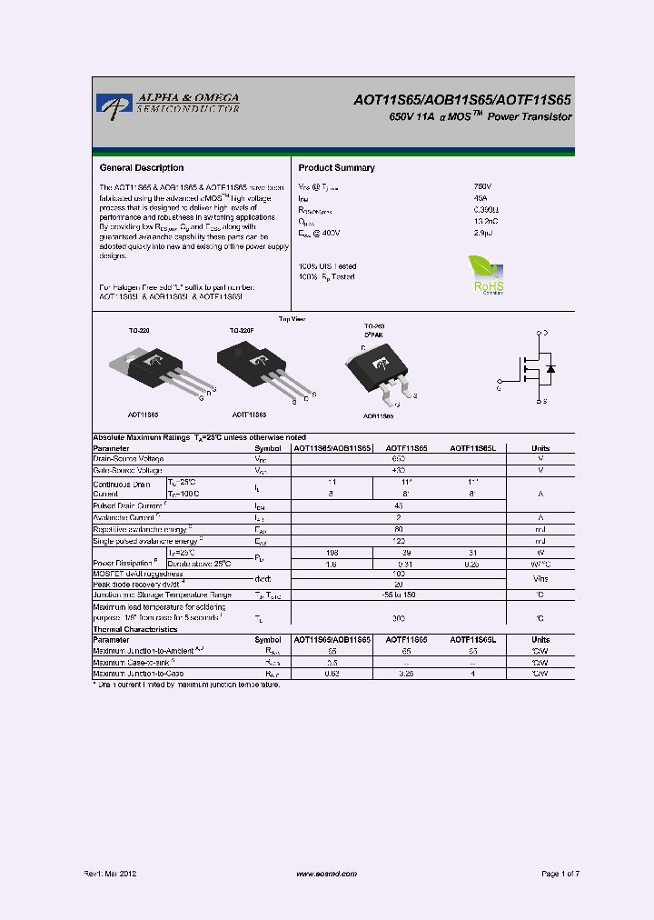 AOTF11S65_5395620.PDF Datasheet