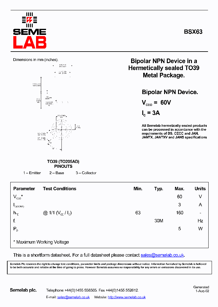 BSX63_5431231.PDF Datasheet