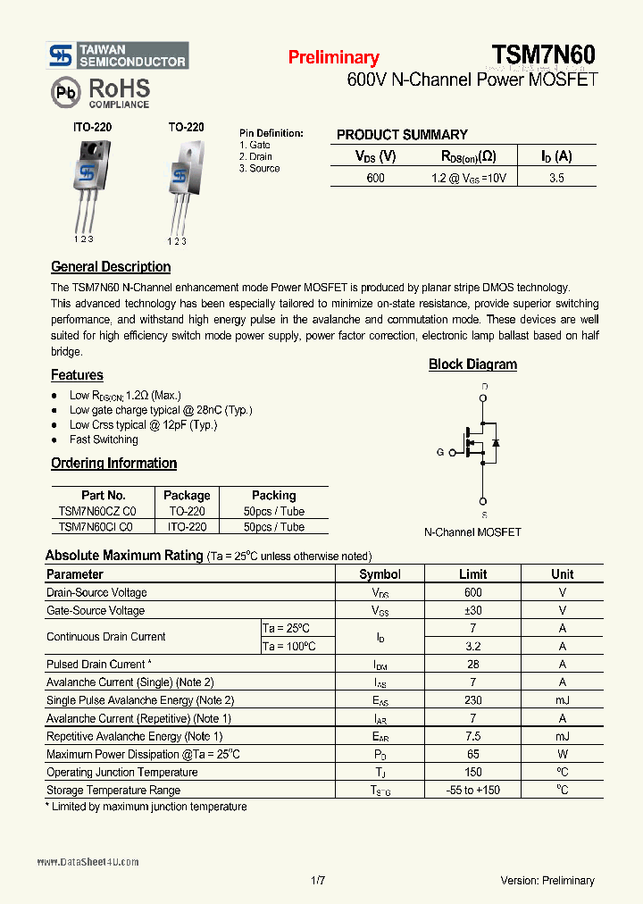 TSM7N60_5455158.PDF Datasheet