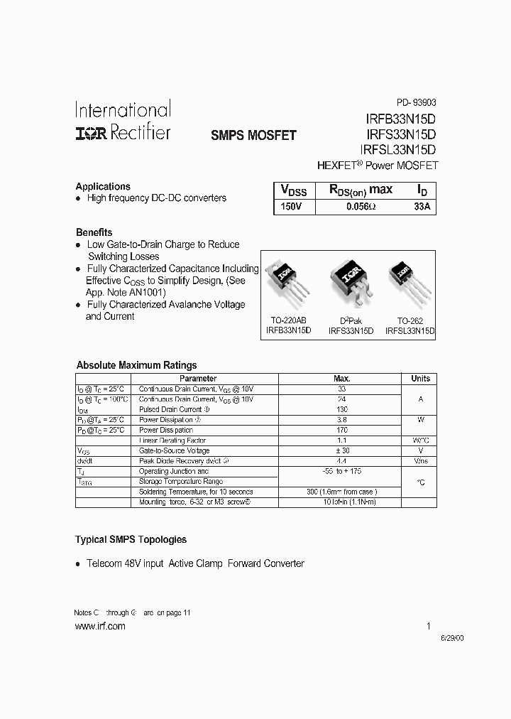 IRFSL33N15D_5496666.PDF Datasheet