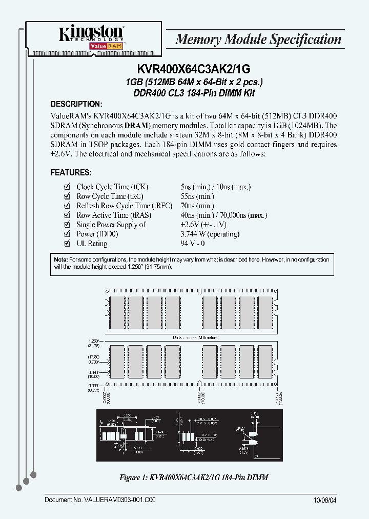 KVR400X64C3AK21G_5522286.PDF Datasheet