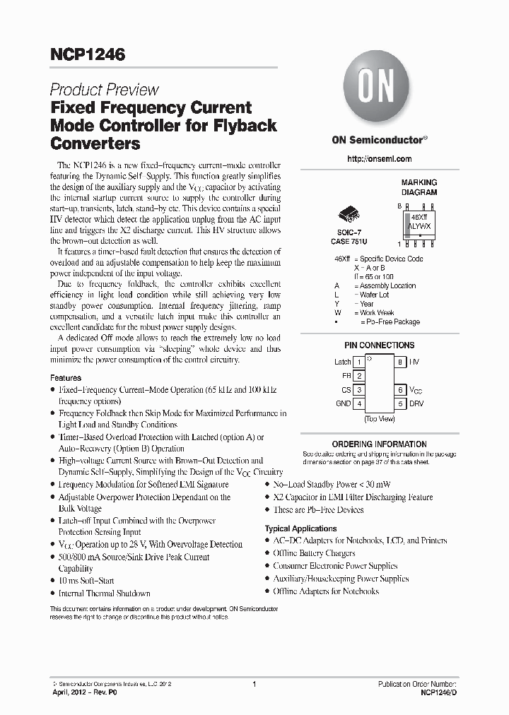 NCP1246A100DR2G_5588085.PDF Datasheet