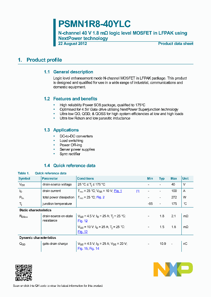 PSMN1R8-40YLC_5601221.PDF Datasheet