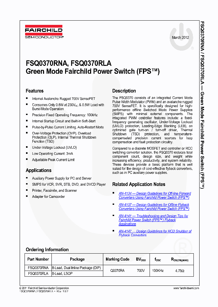 FSQ0370RNA12_5627677.PDF Datasheet
