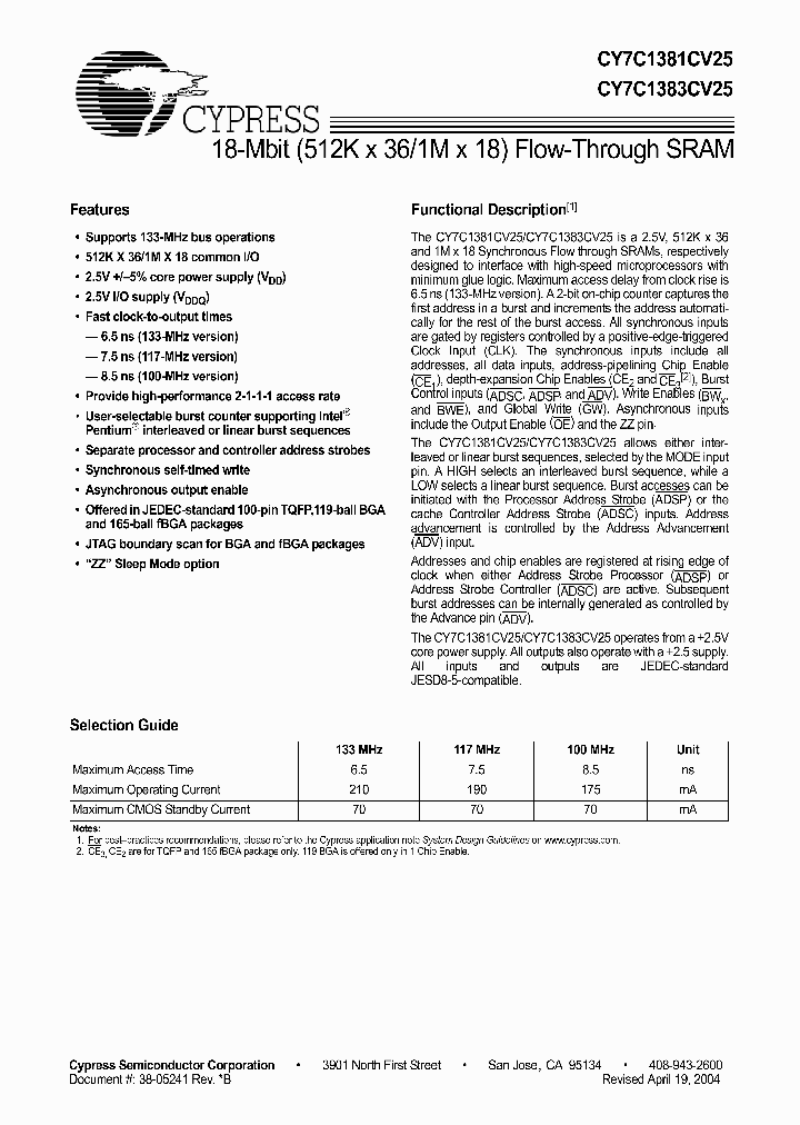 CY7C1383CV25-133BGC_5737705.PDF Datasheet