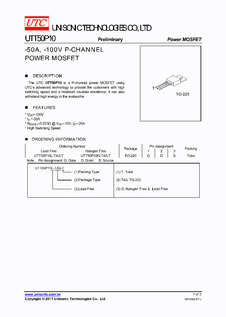 UTT50P10G-TA3-T_5748607.PDF Datasheet