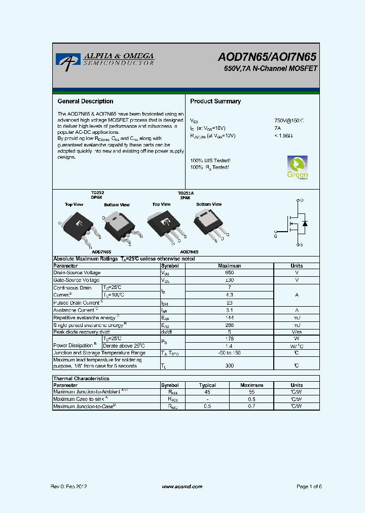 AOD7N65_5799693.PDF Datasheet