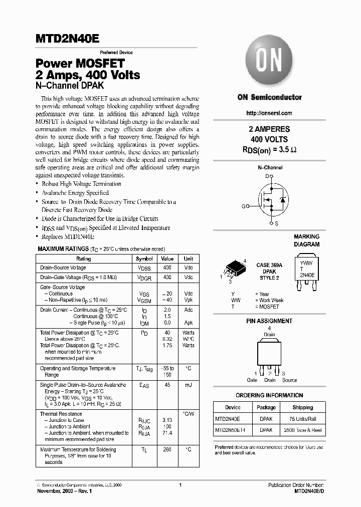 MTD2N40E-D_6008160.PDF Datasheet