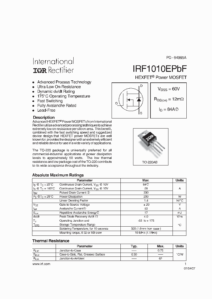 IRF1010EPBF_6057181.PDF Datasheet