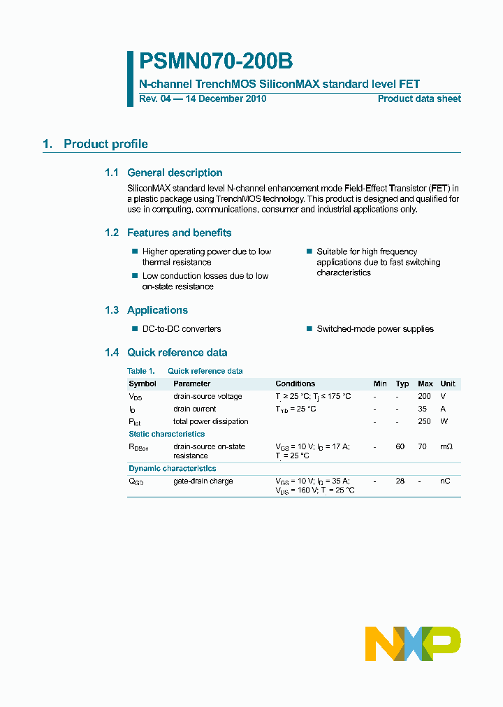 PSMN070-200B_6084912.PDF Datasheet