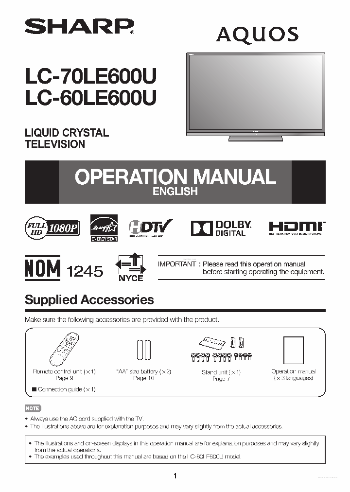 LC-60LE600U_6116081.PDF Datasheet