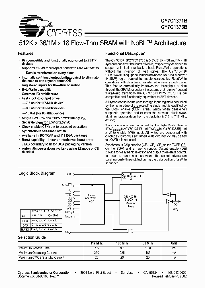 CY7C1373B-83AC_6118175.PDF Datasheet