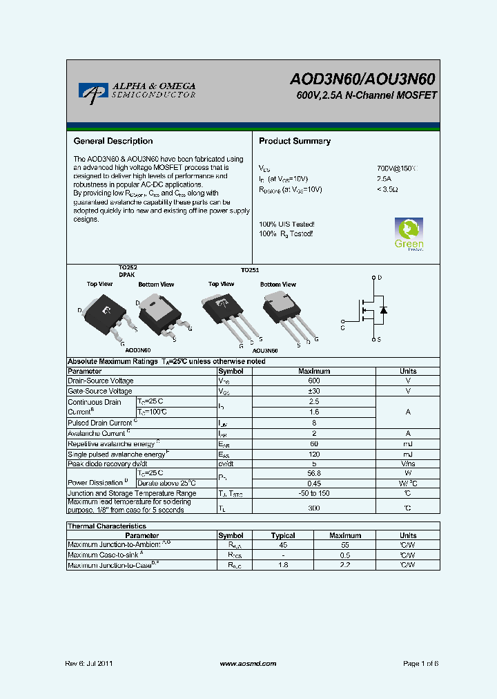 AOU3N60_6121782.PDF Datasheet