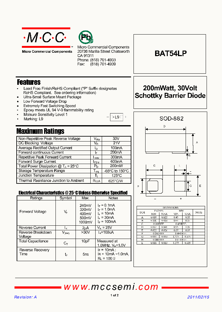 BAT54LP_6140883.PDF Datasheet