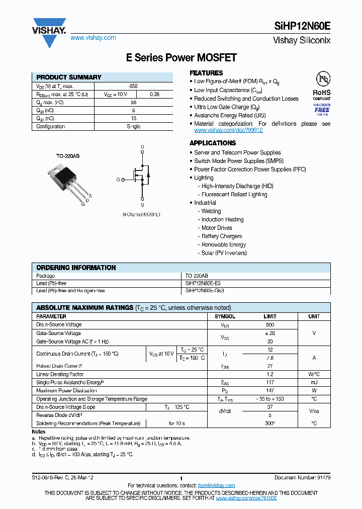 SIHP12N60E_6148725.PDF Datasheet