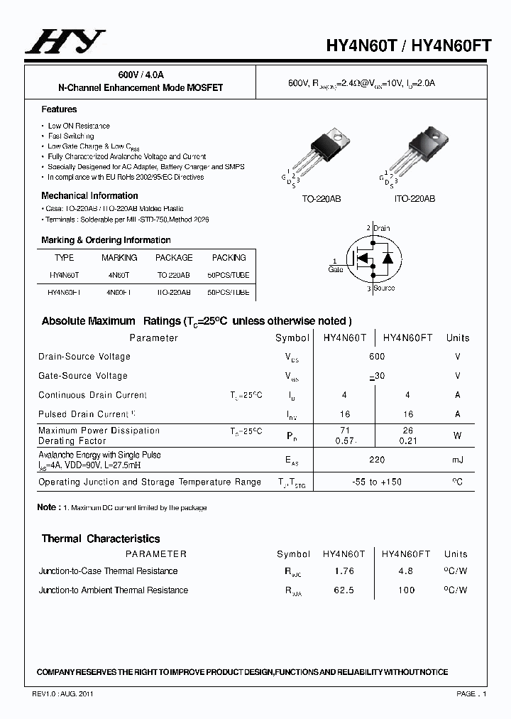 HY4N60T_6364538.PDF Datasheet